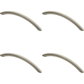 4x Curved Bow Cabinet Pull Handle 153 x 10mm 128mm Fixing Centres Satin Nickel