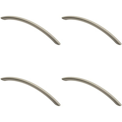 4x Curved Bow Cabinet Pull Handle 190 x 10mm 160mm Fixing Centres Satin Nickel