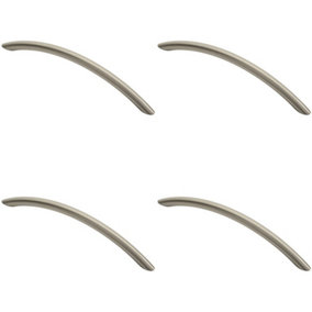 4x Curved Bow Cabinet Pull Handle 190 x 10mm 160mm Fixing Centres Satin Nickel