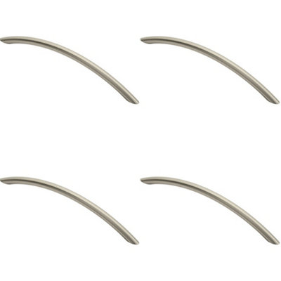 4x Curved Bow Cabinet Pull Handle 226 x 10mm 192mm Fixing Centers Satin Nickel