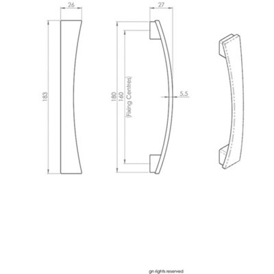 4x Curved Bow Pull Handle 183 x 26mm 160mm Fixing Centres Satin Nickel