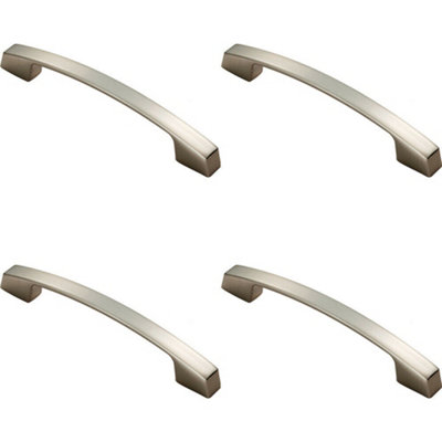 4x Curved Bridge Pull Handle 169 x 14mm 128mm Fixing Centres Satin Nickel