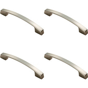 4x Curved Bridge Pull Handle 169 x 14mm 128mm Fixing Centres Satin Nickel