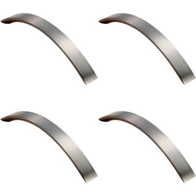 4x Curved Convex Grip Pull Handle 141 x 14mm 128mm Fixing Centres Satin Nickel