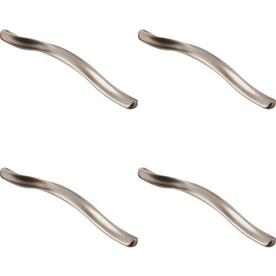 4x Curved Cupboard Pull Handle with Ridge 192mm Fixing Centres Satin Nickel