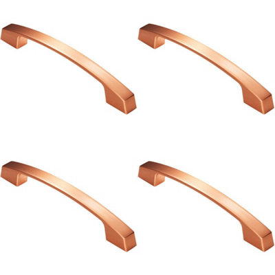 4x Curved Flat Faced Cupboard Pull Handle 160mm Fixing Centres Satin Copper