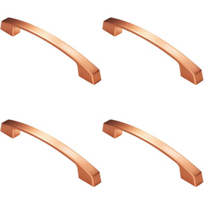 4x Curved Flat Faced Cupboard Pull Handle 160mm Fixing Centres Satin Copper