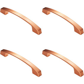 4x Curved Flat Faced Cupboard Pull Handle 160mm Fixing Centres Satin Copper