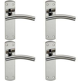 4x Curved Lever on Latch Backplate Door Handle 172 x 44mm Polished & Satin Steel