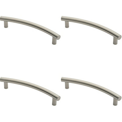 4x Curved T Bar Door Pull Handle 420 x 30mm 350mm Fixing Centres Satin Steel