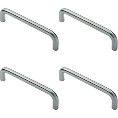 4x D Shape Cabinet Pull Handle 106 x 10mm 96mm Fixing Centres Satin Steel