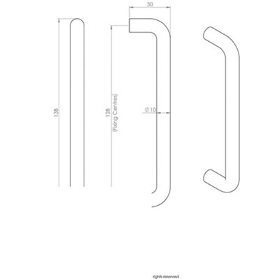 4X D SHAPE CABINET PULL HANDLE 138 X 10MM 128MM FIXING CENTRES SATIN STEEL