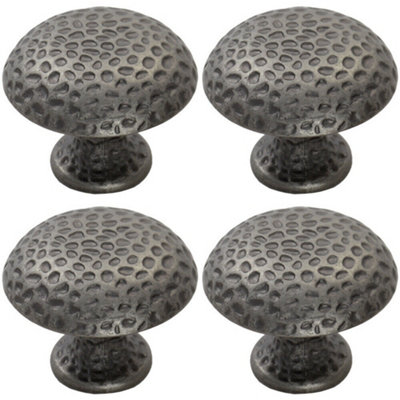 4x Dimpled Mushroom Cupboard Door Knob 38mm Dia Antique Steel Cabinet Handle