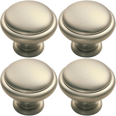 4x Domed Top Cupboard Door Knob 34mm Diameter Satin Nickel Cabinet Handle