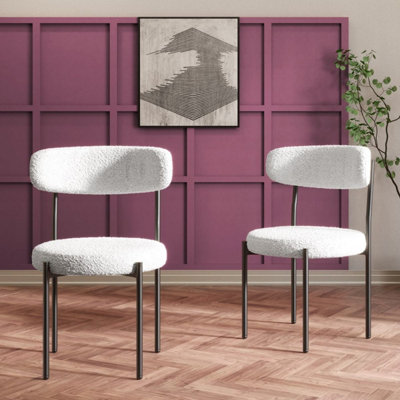 4x Elysian On Trend White Boucle Dining Chairs With Black Legs