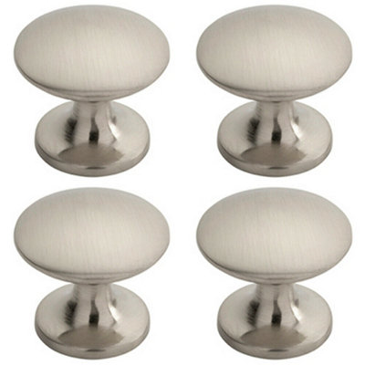 4x Fingertip Cabinet Door Knob 30mm Diameter Satin Nickel Cupboard Handle