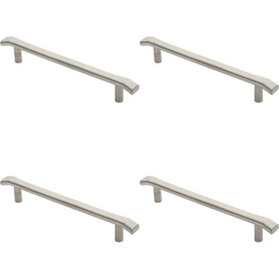 4x Flat Bar Pull Handle with Chamfered Edges 300mm Fixing Centres Satin Steel