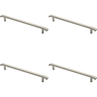 4x Flat Bar Pull Handle with Chamfered Edges 400mm Fixing Centres Satin Steel