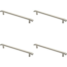 4x Flat Bar Pull Handle with Chamfered Edges 400mm Fixing Centres Satin Steel