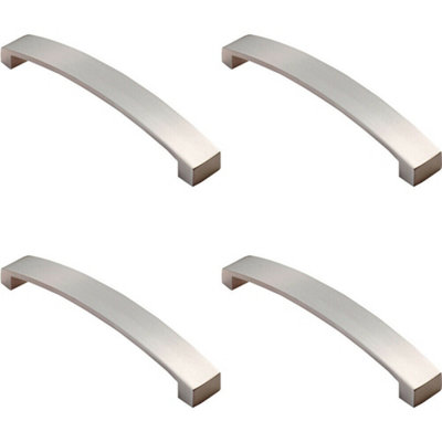 4x Flat Curved Bow Pull Handle 172 x 25mm 160mm Fixing Centres Satin Nickel