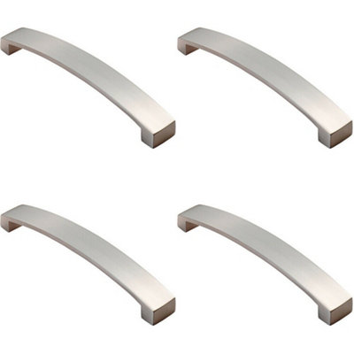 4x Flat Curved Bow Pull Handle 238 x 25mm 224mm Fixing Centres Satin Nickel