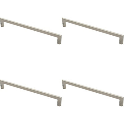 4x Flat D Bar Door Pull Handle 475 x 15mm 350mm Fixing Centres Satin Steel