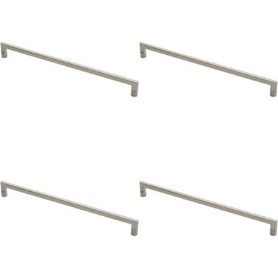 4x Flat D Bar Door Pull Handle 625 x 15mm 600mm Fixing Centres Satin Steel