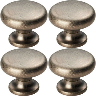 4x Flat Faced Round Door Knob 34mm Diameter Pewter Small Cabinet Handle