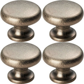 4x Flat Faced Round Door Knob 34mm Diameter Pewter Small Cabinet Handle
