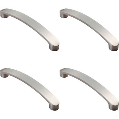 4x Flat Fronted Bow Pull Handle 140 x 12mm 128mm Fixing Centres Satin Nickel