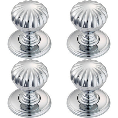 4x Flower Design Textured Cupboard Door Knob 31mm Diameter Polished Chrome