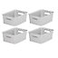 4x Grey 4L Curver Plastic Rattan Storage Basket Shelf Tray 25.5 x 19.5cm