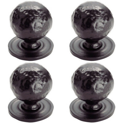 4x Hammered Ball Cupboard Door Knob 33mm Diameter Black Antique Cabinet Handle