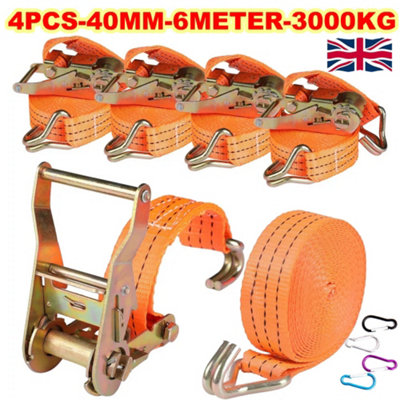 BlueCosto Premium Ratchet Straps 4-Pack - 13ft, 400 Lb Capacity Tie Downs For Cargo, Trailers, Trucks (Orange)