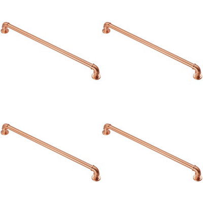 4x Industrial Pipe Design Door Pull Handle 320mm Fixing Centres Satin Copper