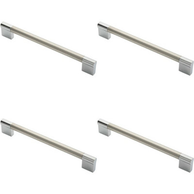 4x Keyhole Bar Pull Handle 204 x 14mm 192mm Fixing Centres Satin Nickel & Chrome