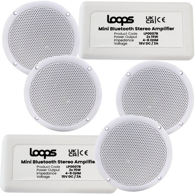 4x Kitchen / Bathroom Bluetooth Speaker & Amp Kit Multi room Shower HiFi Music