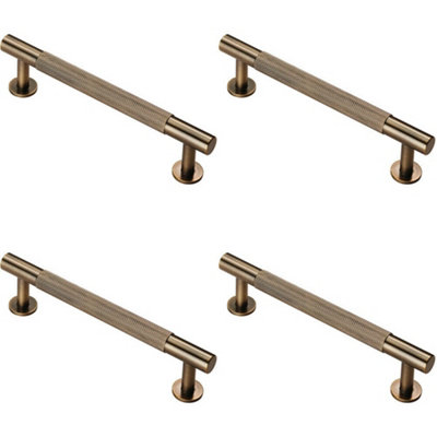 4x Knurled Bar Door Pull Handle 158 x 13mm 128mm Fixing Centres Antique Brass