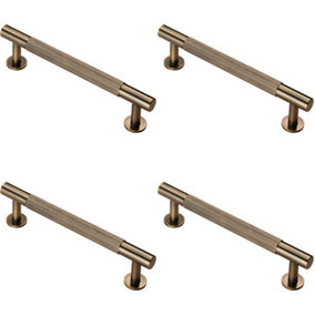 4x Knurled Bar Door Pull Handle 158 x 13mm 128mm Fixing Centres Antique Brass