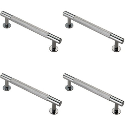 4x Knurled Bar Door Pull Handle 158 x 13mm 128mm Fixing Centres Chrome