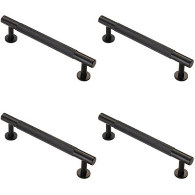 4x Knurled Bar Door Pull Handle 158 x 13mm 128mm Fixing Centres Matt Black