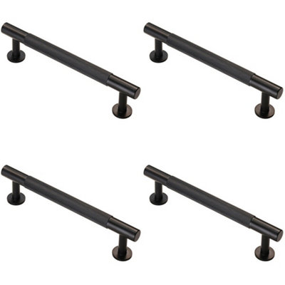 4x Knurled Bar Door Pull Handle 158 x 13mm 128mm Fixing Centres Matt Black