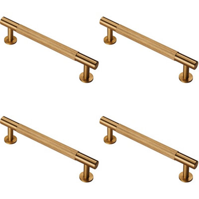 4x Knurled Bar Door Pull Handle 158 x 13mm 128mm Fixing Centres Satin Brass