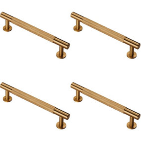 4x Knurled Bar Door Pull Handle 158 x 13mm 128mm Fixing Centres Satin Brass