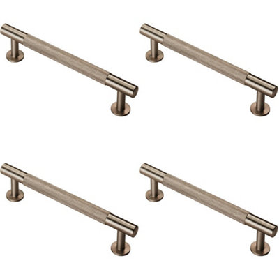 4x Knurled Bar Door Pull Handle 158 x 13mm 128mm Fixing Centres Satin Nickel