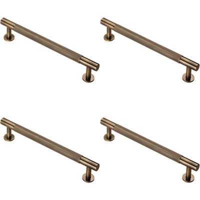4x Knurled Bar Door Pull Handle 190 x 13mm 160mm Fixing Centres Antique Brass