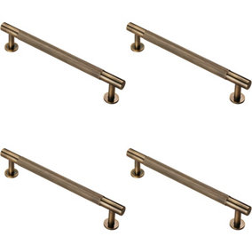 4x Knurled Bar Door Pull Handle 190 x 13mm 160mm Fixing Centres Antique Brass