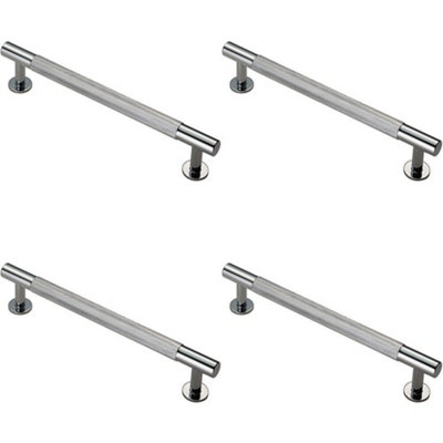 4x Knurled Bar Door Pull Handle 190 x 13mm 160mm Fixing Centres Chrome