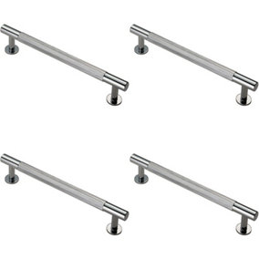 4x Knurled Bar Door Pull Handle 190 x 13mm 160mm Fixing Centres Chrome