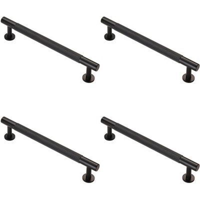 4x Knurled Bar Door Pull Handle 190 x 13mm 160mm Fixing Centres Matt Black